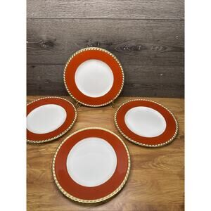 Mintons England 10.75" Dinner Plate AS5112 Terracotta & Gold Rope Rim ~4 Pc
